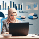 alt_text: Small business owner analyzing CRM data on a laptop, surrounded by charts and a cozy workspace.