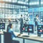 alt_text: A modern office scene showing AI and humans collaborating, highlighting business automation benefits.