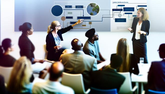 alt_text: A modern office scene showing entrepreneurs collaborating, with flowcharts and a bold title on the cover.