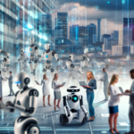 alt_text: A futuristic cityscape showcasing humans and robots collaborating, highlighting intelligent automation.