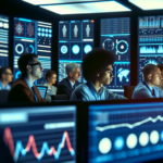 alt_text: A high-tech control room with diverse professionals analyzing predictive analytics on digital screens.