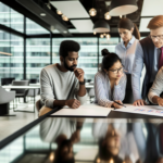 alt_text: A diverse team collaborates around a table, analyzing charts in a bright, modern office.