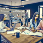 alt_text: Diverse professionals collaborate on client retention strategies in a modern office, featuring CRM tools.