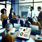 alt_text: A modern office with a diverse team collaborating, featuring digital tools and a bold guide title.