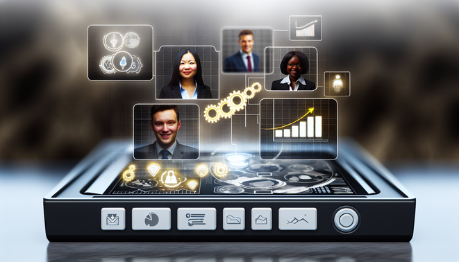 alt_text: A dynamic image showcasing automated sales workflows with tech icons, charts, and diverse professionals.