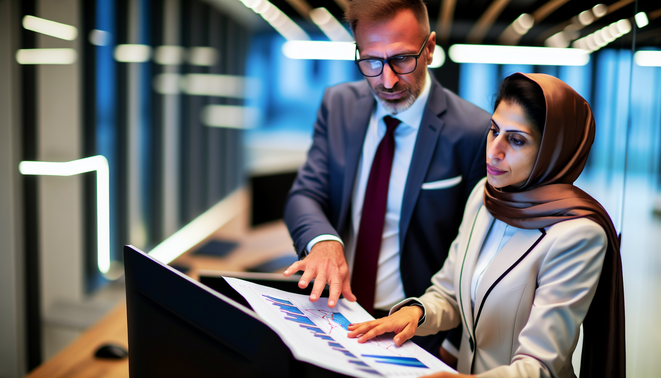 alt_text: A diverse team collaborates on sales strategies, analyzing dynamic charts in a modern office.