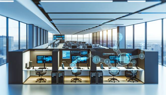 alt_text: Modern office showcasing seamless tech integration, highlighting business automation and innovation.