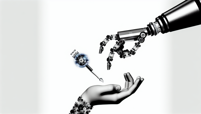 alt_text: A harmonious blend of tech and humanity, showcasing balance between automation and human connection.