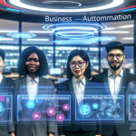 alt_text: "Modern cover image showcasing business automation with diverse professionals, tech interfaces, and workflow."