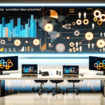 alt_text: A sleek workspace showcasing "Sales Automation Ideas" with graphs, automation icons, and teamwork.