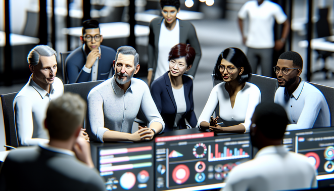 alt_text: A modern office showcasing teamwork and data visualization for operational efficiency metrics.