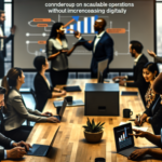 alt_text: A modern workspace displays diverse professionals collaborating digitally, symbolizing efficient growth.