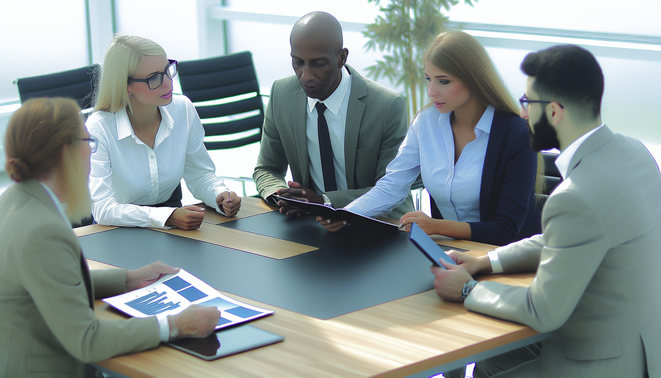 alt_text: Modern office scene featuring diverse professionals collaborating on a business efficiency book cover.
