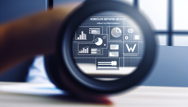 alt_text: A professional graphic showing charts and dashboards for 'Workflow Reporting Metrics' in modern design.