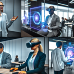 alt_text: A modern office scene showcasing diverse professionals using advanced technology for smart business.