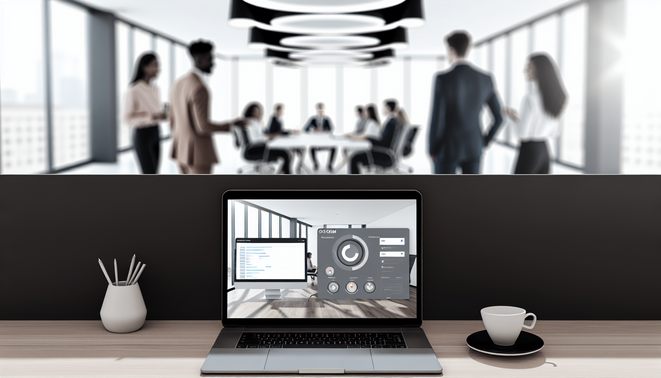 alt_text: "Cover image for 'CRM Customization Tips' featuring a modern office, laptop dashboard, and teamwork."
