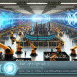alt_text: Futuristic factory scene showcases AI integration with automation, highlighting human-machine synergy.