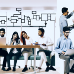 alt_text: A diverse team of professionals collaborates on workflow planning in a bright, modern office space.