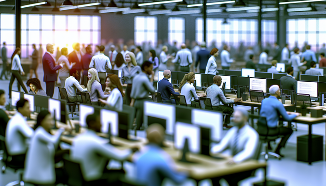 alt_text: A vibrant, modern office with diverse small business owners using advanced automation tools and analytics.