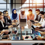 **alt_text:** Diverse team collaborating in a modern office, showcasing tech tools and innovative brainstorming.