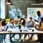 A diverse team collaborates around a table, showcasing innovation and productivity in a dynamic workspace.